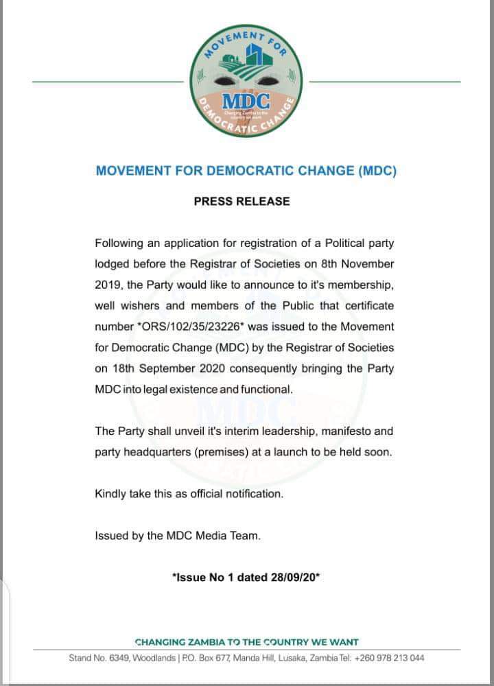 Felix Mutati registers his own political party